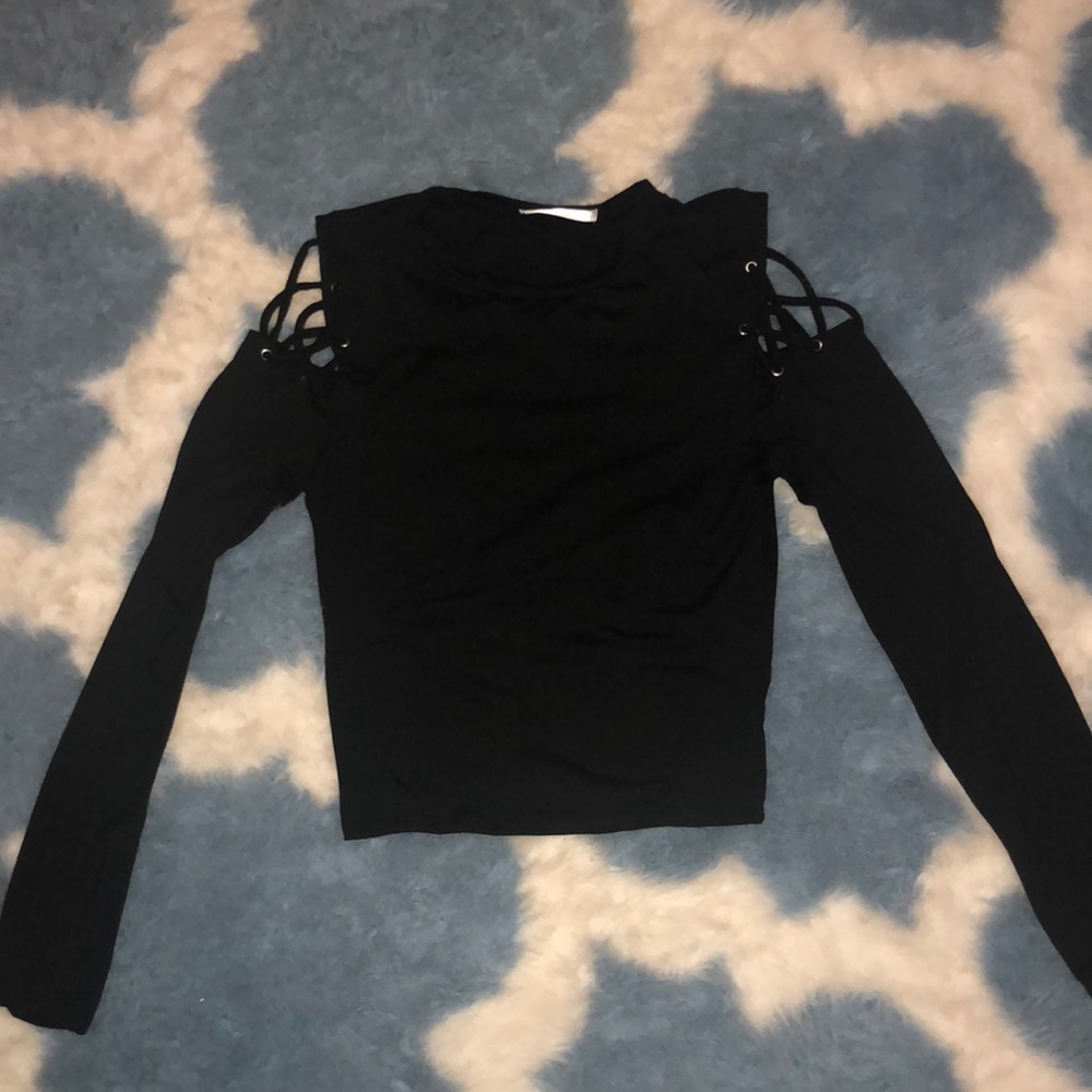 Black Cropped Long Sleeve Shirt Size S